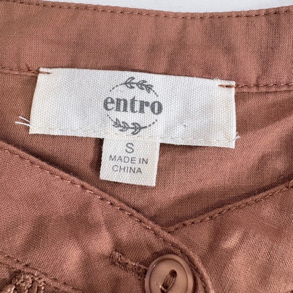 Entro Lace Applique Cropped Blouse Long Sleeve Brown Women Sz S Boho Oversized - Picture 3 of 6